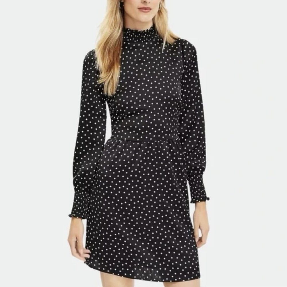 NWOT LOFT Dotted Smocked Mini Flare Dress 00P